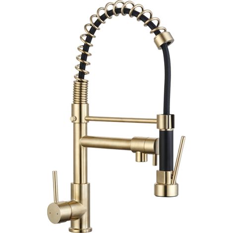 Schläfer 35206525 Miscelatore Lavello Cucina ESSENCE PROFESSIONAL con Bocca Girevole e Doccetta Estraibile, Rubinetto Cucina Professionale in Ottone colore grigio inox spazzolato con Doccino (1/5)