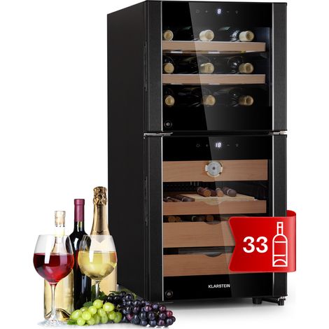 Klarstein Humidor und Weinkühlschrank, Kühlschrank mit Glastür, Wein- und Zigarrenschrank, Getränkekühlschrank & Humidor für Zigarren, Wine Fridge mit LED-Display, Temperaturkontrolle, Hygrometer, 89L (1/5)