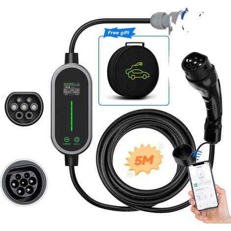 Chargeur EV Portable, 7.2KW Puissance, Contrôle Smart APP Wi-Fi, 5m type2