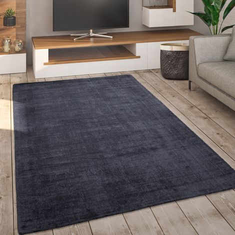 Paco Home Teppich Wohnzimmer Kurzflor Handgewebt Modernes Einfarbiges Muster Weich 80x150 cm, Anthrazit