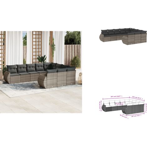 Salon de jardin avec coussins 10 pcs gris résine tressée - Ensemble Salon De Jardin - Mobilier De Jardin - Résine Tressée - Rotin Synthétique - Meuble Extérieur (1/3)