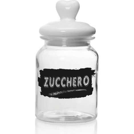 BARATTOLO IN VETRO CON TAPPO IN CERAMICA A CUORE DA 1000 ML 11X21 CM ZUCCHERO