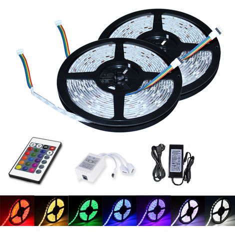 Randaco 5m Ensemble de bande LED, bande LED RGB 5050 SMD, bande LED 30 LED, LED non étanche (IP20), avec télécommande 24 boutons (1/5)