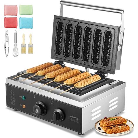 Contrôle Simple Gaufrier Professionnel 1500W Cuisson 6 Gaufres Hot Dog Inox avec Minuterie (1/5)
