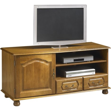 Meuble TV 60 Pouces Chêne Rustique 1 Porte 2 Tiroirs L 133.6 H 60.7 P 46 cm (1/3)