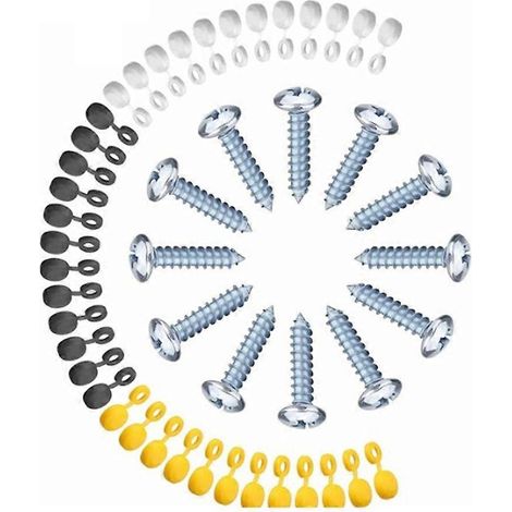 Befestigungsschrauben-Set für Kennzeichen – 12 Schrauben und 36 Schraubenkappen, Autozubehör, Kennzeichenschrauben, Kennzeichenmontage-Set.