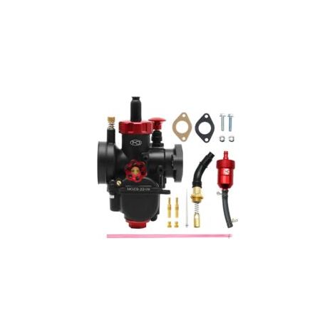 Carburador de competición PE22 mm con filtro y kit de estrangulador, compatible con motores de motocicleta con brida de 110 cc, 125 cc y 130 cc para motocicletas todoterreno, minimotos y motocross (PE