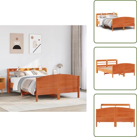 Cabecero de cama - vidaXL Estructura de cama sin colchón madera maciza marrón 135x190 cm - Estantes de almacenamiento