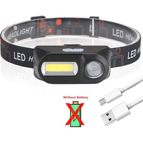 Lampe frontale LED mini portable XPE+COB rechargeable par USB (sans batterie 18650) - Idéale pour le camping et la pêche en extérieur. (1/5)