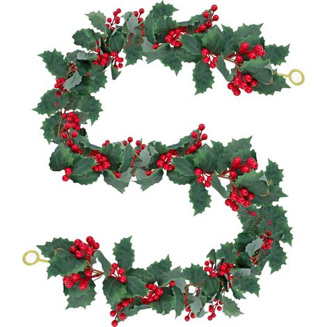 Christmas Garland Red Berries 172 cm Artificial Christmas Tree Garland with Holly Leaves for Decoration New Winter Table Fireplace Stairs Door Garden Green/Red (1/5)