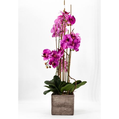 PHALAENOPSIS ORCHIDEA ARTIFICIALE 90CM CON VASO QUADRATO ROSA FIORI PIANTE ARTIFICIALI