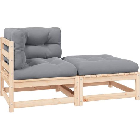 Salon de jardin 2 pcs Ensemble Table et Chaise de Jardin - avec coussins Bois de pin massif BV681124 - BonneVie (1/5)