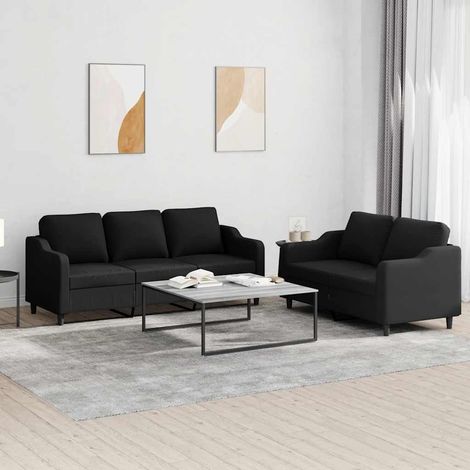 Ensemble de 2 canapés 2 et 3 places noir en tissu avec 5 coussins - PANGIVO (1/5)