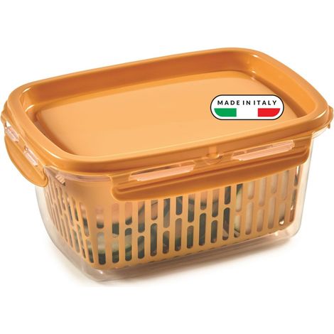 Boîte Conservation Fruits et Légumes 1,2 L, Boîte Alimentaire Frigo avec Panier Amovible, 4 Fermetures, Empilable, Lave-Vaisselle (1/5)