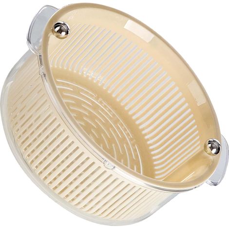 Panier à légumes en PET/PP sûr, grande capacité, avec égouttoir et bol pour laver et sécher les fruits, transparent et blanc crème, idéal pour la cuisine. (1/5)
