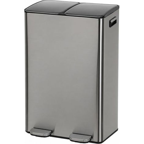 Poubelle de tri sélectif rectangulaire à double compartiment en métal avec 2 pédales-Longueur 45 x Profondeur 36 x Hauteur 71,5cm (1/5)