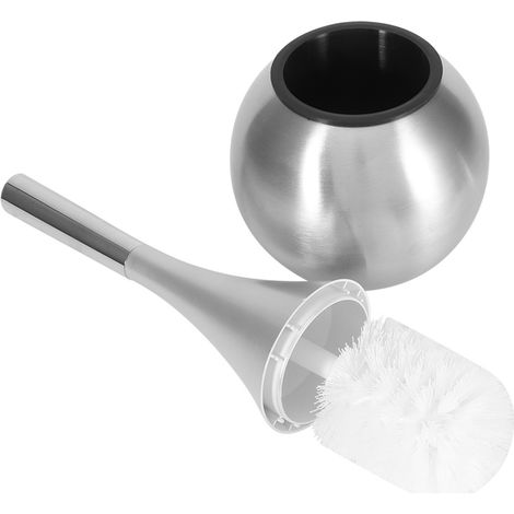 Lot Brosse de Toilette avec Support Inox Argenté, Set Nettoyage Salle de Bain, Base Acier Inoxydable, Kit Hygiène WC avec Porte-Brosse (1/5)