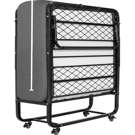 Msmask – Lit pliant 90x200cm – Cadre en métal robuste – Matelas en mousse à mémoire de forme 13cm – Pliable avec roulettes pour gain de place (1/5)