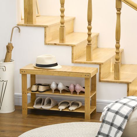 Asiento zapatero bambú natural 3 niveles OKMYHOME (1/4)