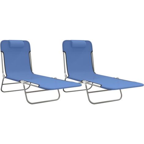 Lot de 2 Chaises Longues Pliantes en Acier avec Tissu Bleu (1/5)