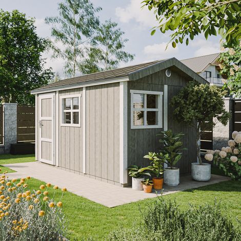 Timbela – Abri de jardin bois 8,68 m² – Panneaux LP SmartSide 10 mm – H252 x L250 x P412 cm – Toit en bardeaux bitumineux – Sol ProStruct – M914 - H252x250x412 (1/5)
