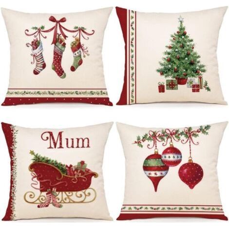 Christmas Cushion Covers - Set of 4 in Cotton and Linen 40x40 cm for Bre and Living Room (1/4)