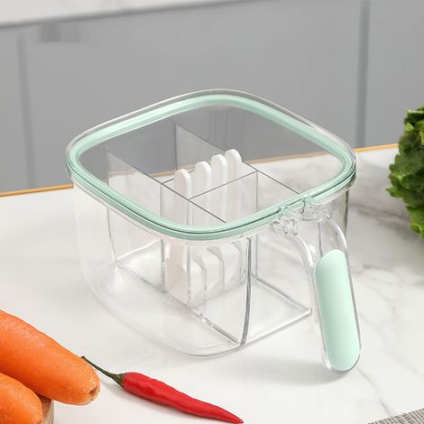 Gewürzbox für die Küche, Aufbewahrungsbox für Haushaltsgewürze, luftdicht und feuchtigkeitsbeständig, mit integriertem Gewürzbehälter mit vier Fächern für Salz und Glutamat, komplettes Set, hellgrün. (1/4)