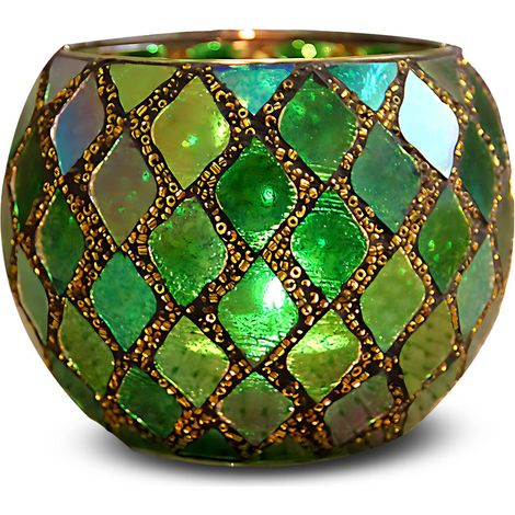 Photophore en verre mosaïque (vert) (1/5)