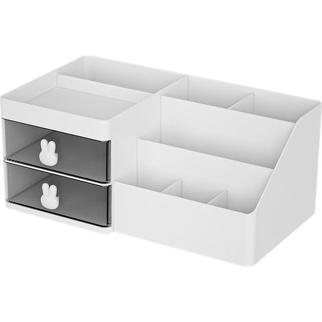 Organisateur de Maquillage avec Tiroirs, Grand Rangement en Plastique pour Cosmétiques et Bijoux, Boîte de Présentation Blanche (1/5)