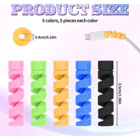 20 Stück Schutzhülle für Datenkabel Kabelschutzhülle bruch und knickfest Silikon geeignet für Datenkabel von 2 5 4 mm schwarz blau grün pink gelb 2,5 (1/4)