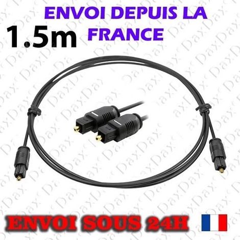 Câble Audio Optique - DAX - Toslink - 1,5m - Liaison numérique - Compatible XBOX 360, PS3