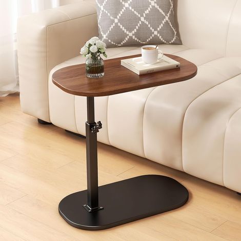 Table d'appoint en Forme de c Hauteur réglable, 360 ° Pivotante Ordinateur Portable stand pour canapé/LIT, Bois Petite Table Basse pour Salon Balcon Chambre, Design léger,Facile à Monter (Walnut) (1/5)