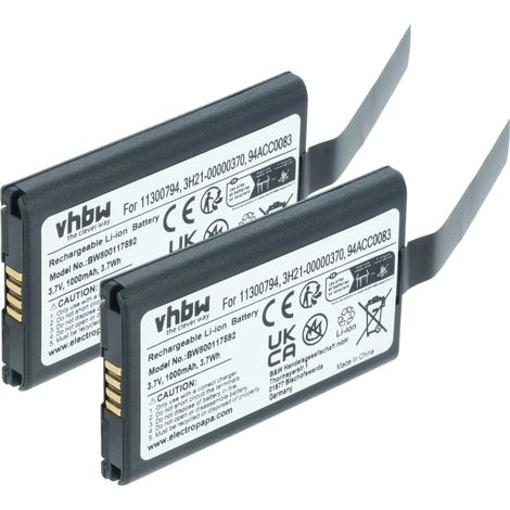 vhbw 2x batería reemplaza Wasp 63380892051 para escáner códigos de barra, TPV (1000 mAh, 3,7 V, Li-Ion)