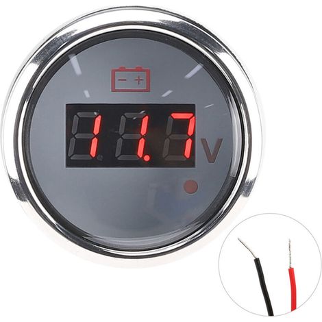 2-inch battery voltage gauge, LED digital display, IP67 waterproof, universal smart alarm for boats, AutoWhite (1/5)