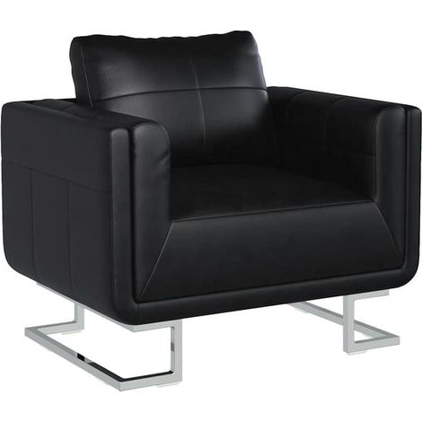 Fauteuil Cube, pieds chromés, similicuir noir (1/5)