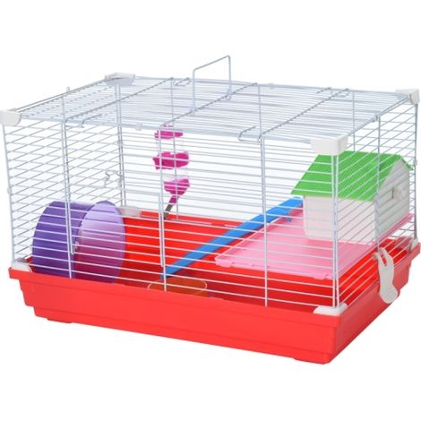 Portable 2-Tier Hamster and Gerbil Cage with Handle,Exercise Wheel,Water Bottle,and Food Dishes for Small Pets (1/5)