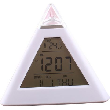 LED-Digitalwecker mit 7 wechselnden Farben, Nachtlicht, Temperaturanzeige, Pyramidenform, Tischuhr