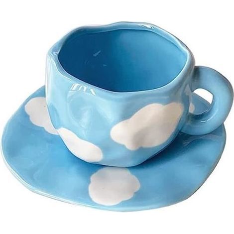 Coffee Cup, Irregular Twisted Ceramic Coffee Cup, Creative Cloud Tea Cup and Saucer (1/4)