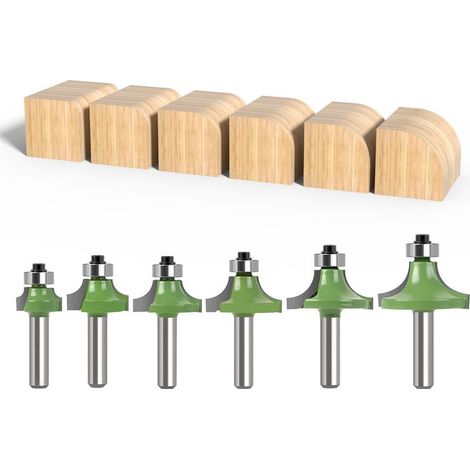 6pcs Fraises Rondes à Bords Arrondis Avec Tige de 8 mm, Arrondi Coin Rayon Routeur Bits, Fraises à Défoncer en Carbure Avec Roulement Pour le Travail du Bois (1/5)