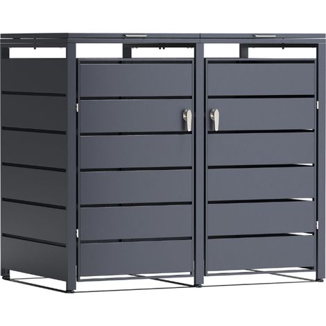 TIMBELA M802-2K Armario para Cubos de Basura 2 x 240L, Caseta Metálica Exterior para Contenedores, Antracita RAL7016