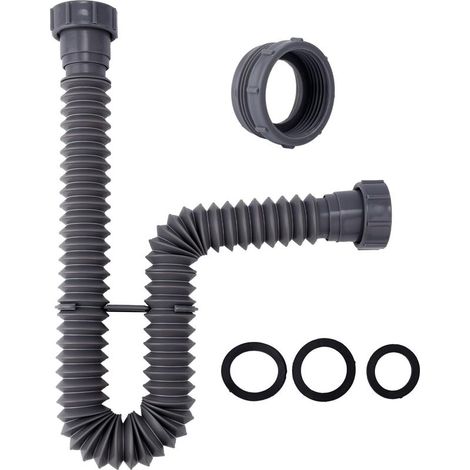Kit de Vidange d'Évier, Tuyau d'Évacuation d'Évier Siphon en P Flexible Extensible de 3,8 cm Tuyau de Vidange d'Évier Flexible de 19 à 45 cm pour Éviers de Salle de Bain et Éviers de Cuisine (1/4)