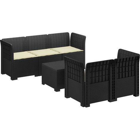 Canapé de Jardin 5 Places Modulaire avec Table et Coussins Aspect Rotin PP Anthracite - PANGIVO (1/5)