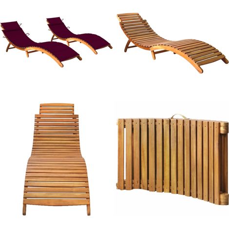 Sonnenliegen 2 Stk. mit Auflagen Massivholz Akazie - Holzsunnbett - Gartenmöbel - Liegesessel - Outdoor Möbel - Lounge Chair - Home & Living (1/5)