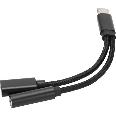 USB-C-auf-3,5-mm-Lade-Audio-Adapter für Smartphones, 2-in-1-Kopfhöreradapter für Xiaomi/Huawei (Schwarz) (1/5)