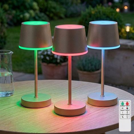 3 lampade da tavolo a LED RGBW con dimmer touch, effetto fuoco champagne, telecomando, IP54 (1/5)