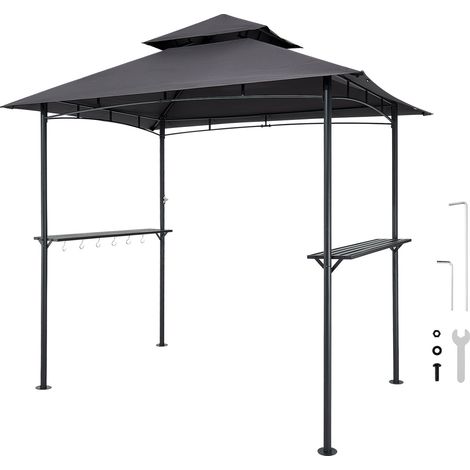 Gazebo de Barbecue, 243 x 150 cm, Tonnelle de BBQ Extérieur avec Toit à 2 Niveaux, Abri de Barbecue de Patio en Acier à Revêtement de Poudre, pour Grillades, Fêtes, Pique-niques, Jardin, Patio (1/5)