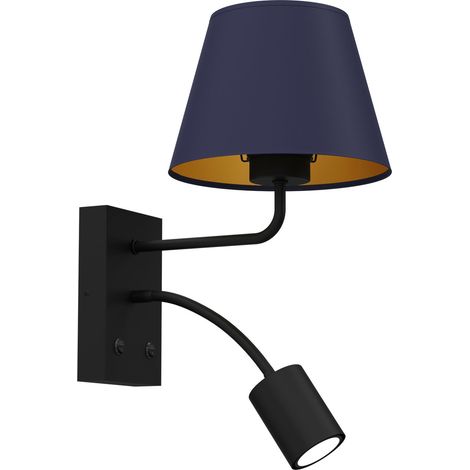 Applique murale avec liseuse Arden Luminex, noir, abat-jour bleu marine, E27 + GU10