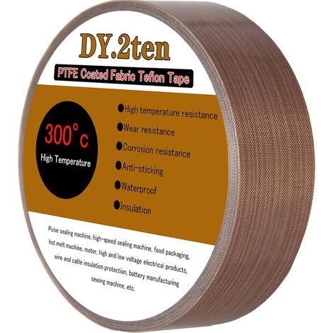 2,5 cm x 10 m,Ruban, Ruban Adhésif de PTFE, Bande de Téflon, Ruban Adhésif de Tissu de Verre Enduit PTFE,ruban isolant thermique résistant à l'usure, tissu anti-adhésif (1/5)