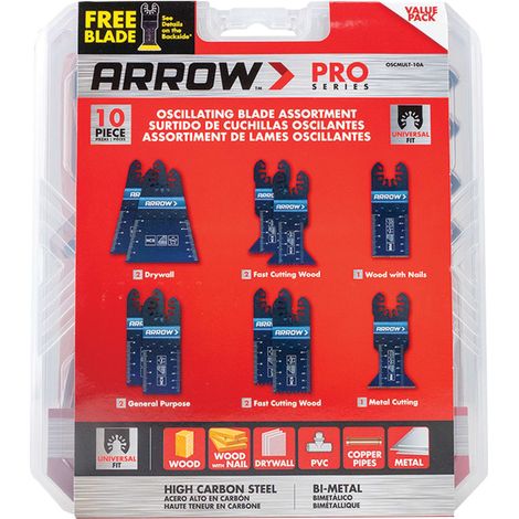 Arrow Oscillating Multi-Tool Blade Assortment Set – 10-Piece Oscillating Multi-Tool Blades for Cutting, Sanding, and Scraping