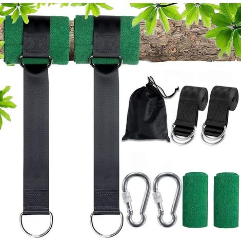 Sangle hamac, Sangle balancoire Arbre, Fixation de Balançoire pour Hamac pour Arbres 2 x 150 cm avec D-Ring - Deux Crochets Mousquetons - Charge Max 500KG